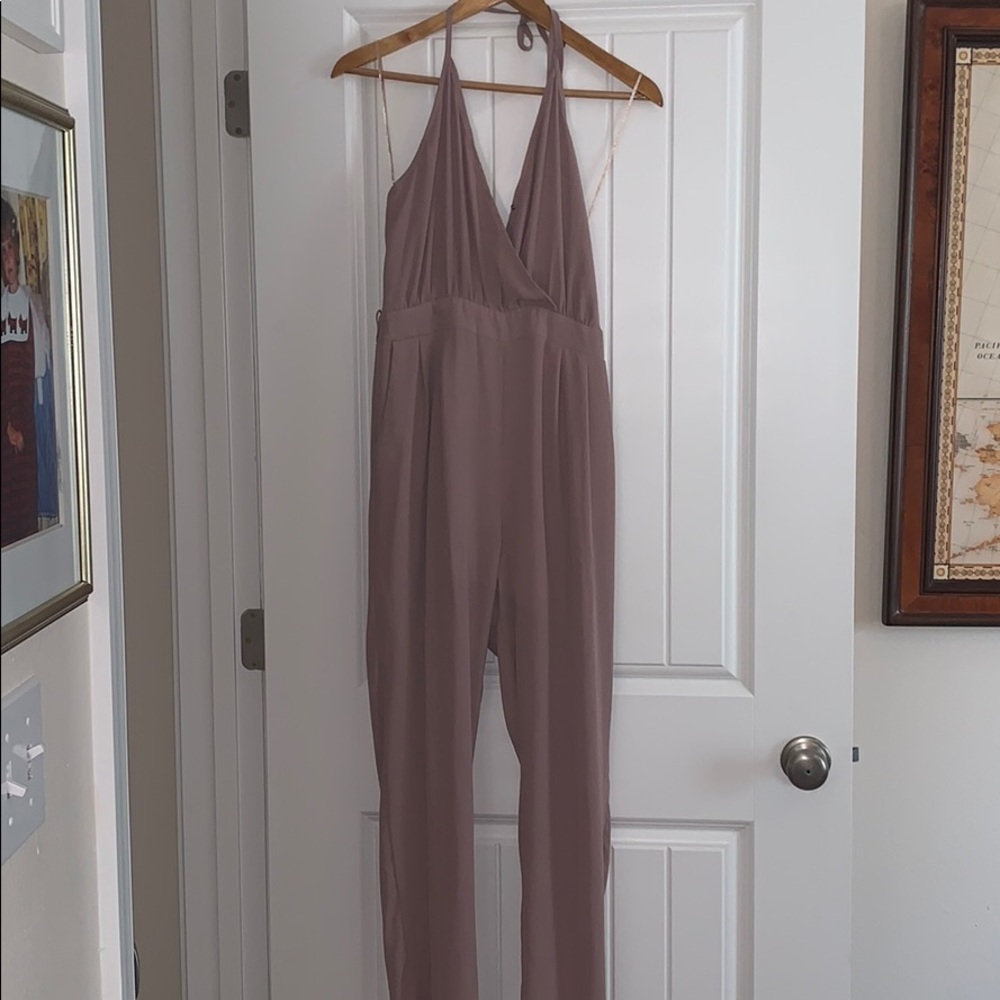 Halter Beige Chiffon Jumpsuit